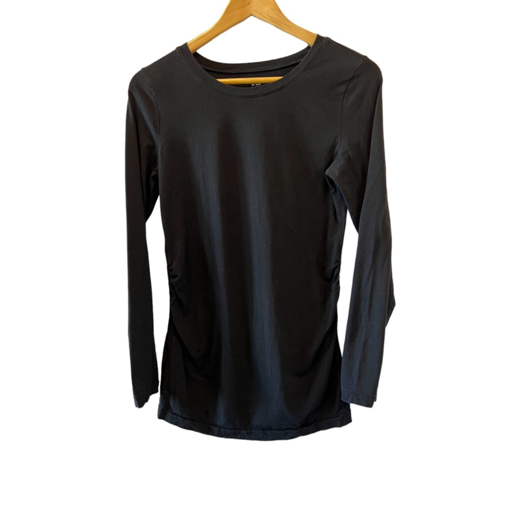 GAP Maternity Black Side Cinch Stretch Crew Neck Long Sleeve Top S